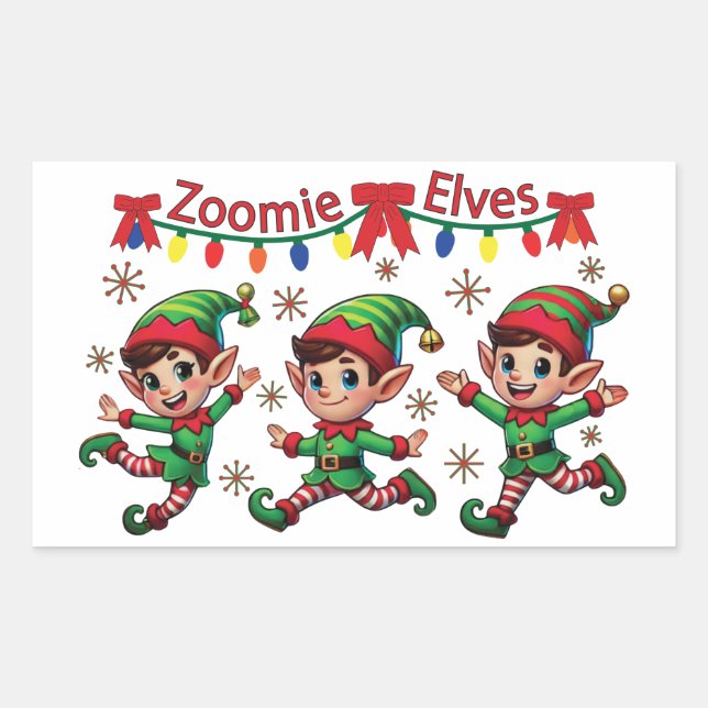 Zoomie Elves Weihnachten Rechteckiger Aufkleber (Vorderseite)