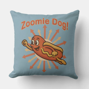 Zoomie Hund Fliegender Hot Dog Cartoon – Lustiger Kissen
