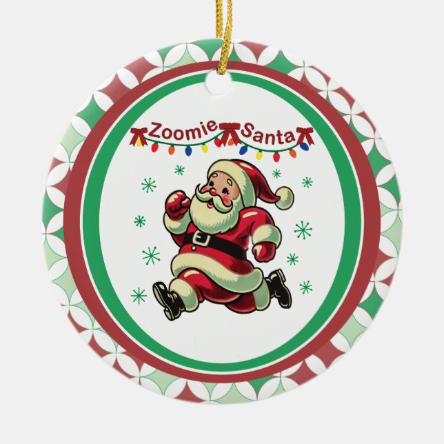 Zoomie Santa Christmas Keramik Ornament (Vorne)