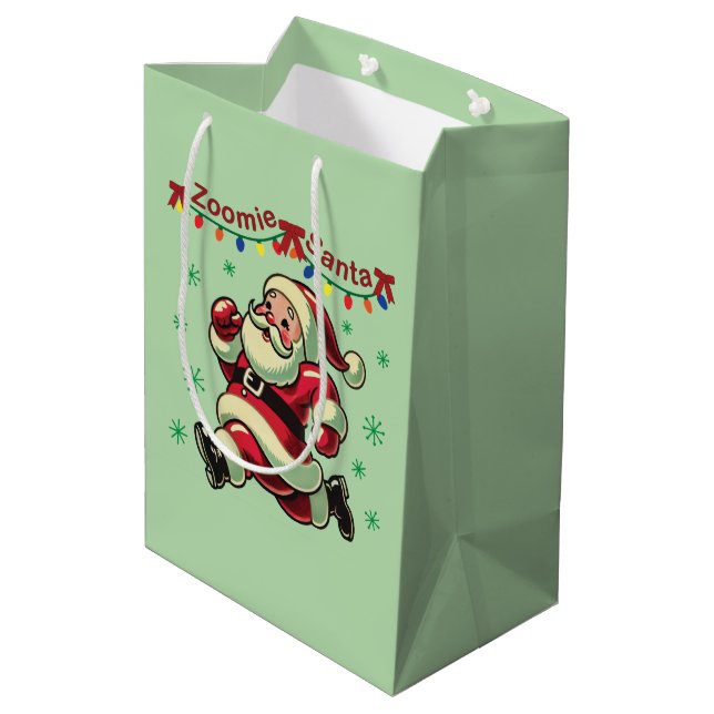 Zoomie Santa Christmas Mittlere Geschenktüte (Rückseite Schrägansicht)