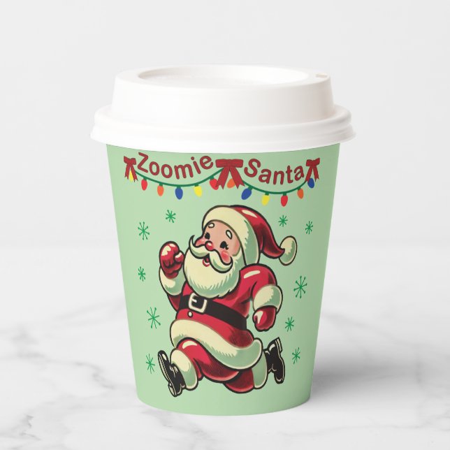 Zoomie Santa Christmas Pappbecher (Vorderseite)