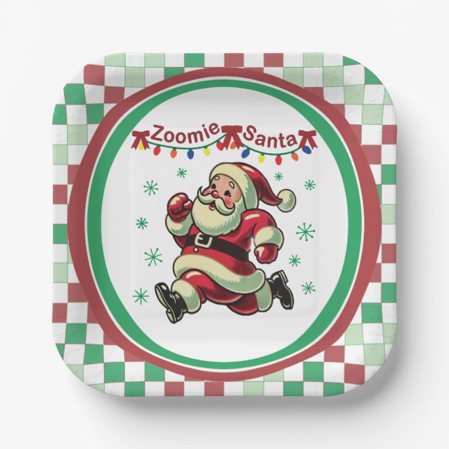 Zoomie Santa Christmas Pappteller (Vorderseite)