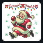 Zoomie Santa Christmas Quadratischer Aufkleber<br><div class="desc">Mein energiegeladenes Pelzbaby, das hin und her zoomte, inspirierte dieses lustige Weihnachtsdesign. Es ist auch mein erstes Mal, dass ich künstlerische KI-Werke benutze, da ich immer noch an meinen Fähigkeiten arbeite, um Menschen zeichnen. Ich kann mir leicht vorstellen, dass Santa am Nordpol herumläuft, besonders im Dezember! Ich wünsche dir frohe...</div>
