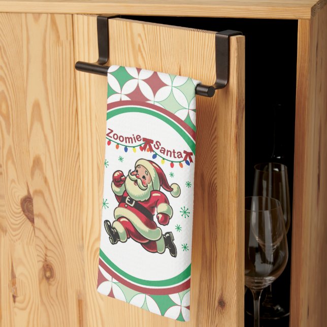 Zoomie Santa Weihnachten Geschirrtuch (Drittel gefaltet)