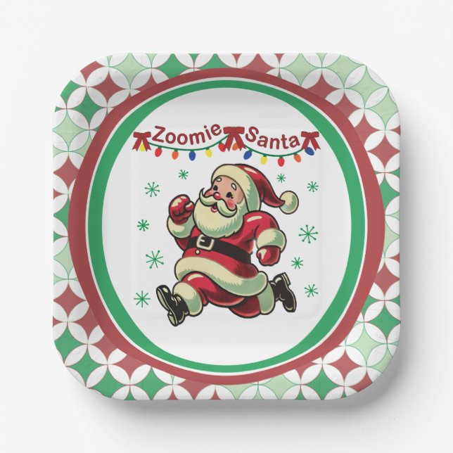 Zoomie Santa Weihnachten Pappteller (Vorderseite)