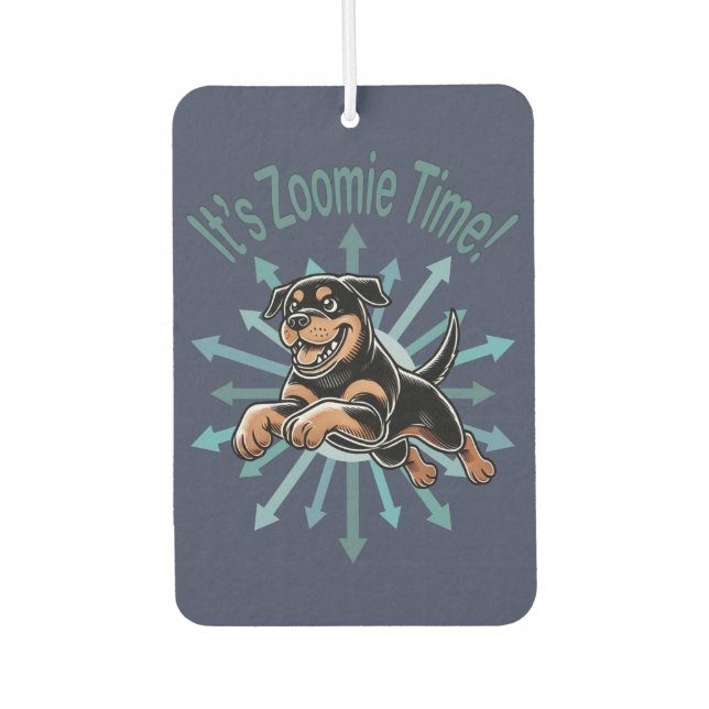 Zoomie Time Rottweiler Autolufterfrischer (Vorderseite)