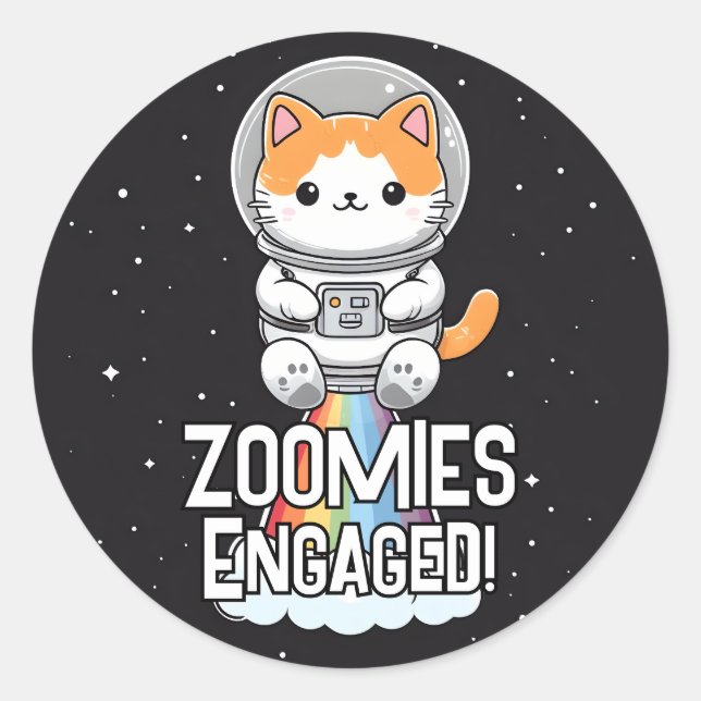 Zoomies Verlobt - Weltraumkatze Runder Aufkleber (Vorderseite)