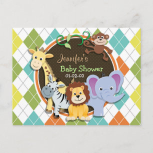 Zootiere auf farbenfrohe Raute Einladungspostkarte