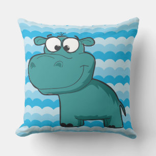 Zootiere Cartoon Blue Hippo Hippopotamus Kissen Für Draußen