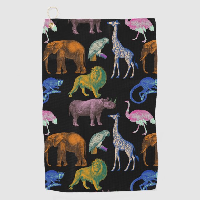 Zootiere Lebende Farben Pop Art Tierfreunde Golfhandtuch (Vorderseite)
