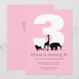 Zootiere Rosa Kindergeburtstag Party Einladung