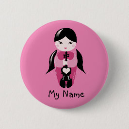 Zöpfe und rosa Violinen-Puppen-Knopf Button