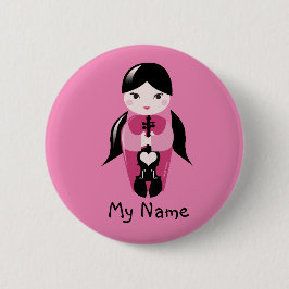 Zöpfe und rosa Violinen-Puppen-Knopf Button
