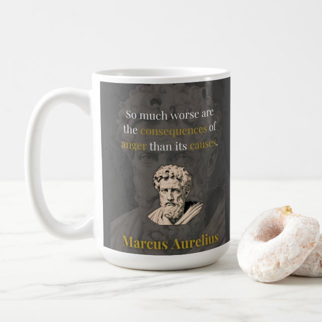 Zorn schadet dir am meisten: Marcus Aurelius über  Kaffeetasse (Mit Donut)