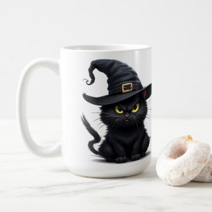 Zornige Hexenkatze mit leuchtenden Augen Halloween Kaffeetasse