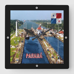 zPA014 PANAMA, CANAL LOCKS, America, Quadratische Wanduhr