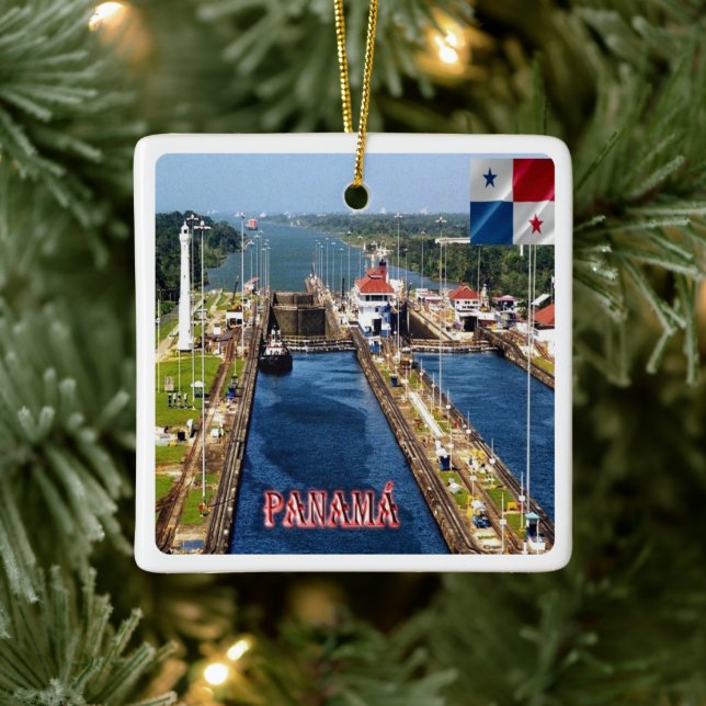 zPA014 PANAMA, CANAL LOCKS, Amerika, Keramikornament (Baum)
