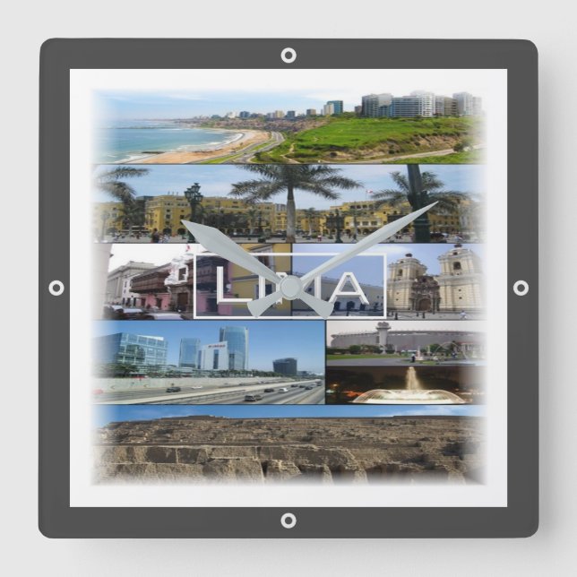 zPE008 Mosaik von LIMA in Peru, Amerika, Quadratische Wanduhr (Vorderseite)