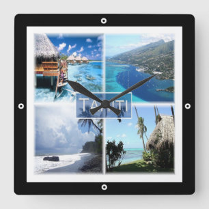 zPF003 TAHITI, Französisch-Polynesien, Ozeanien, Quadratische Wanduhr