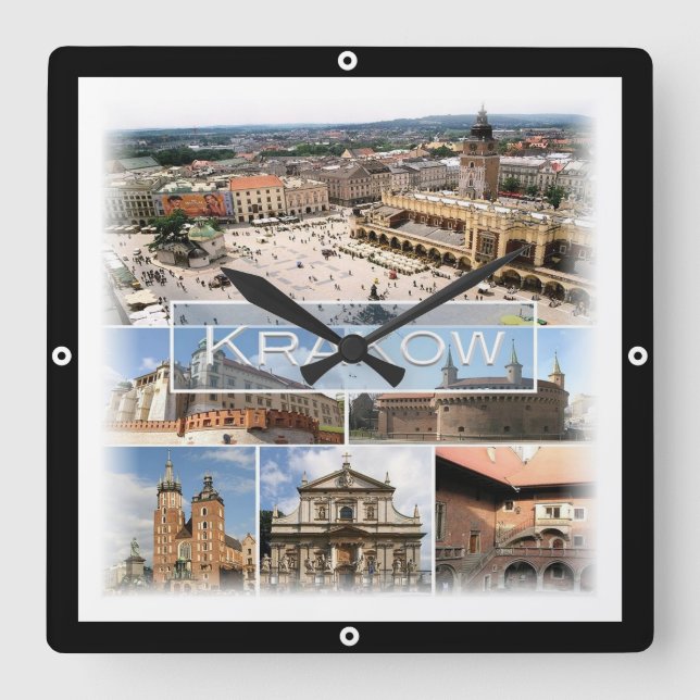 zPL004 KRAKOW, Polen, Europa, Quadratische Wanduhr (Vorderseite)
