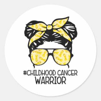 Zqxj Messy Bun Yellow Ribbon Childhood Cancer Warr Runder Aufkleber