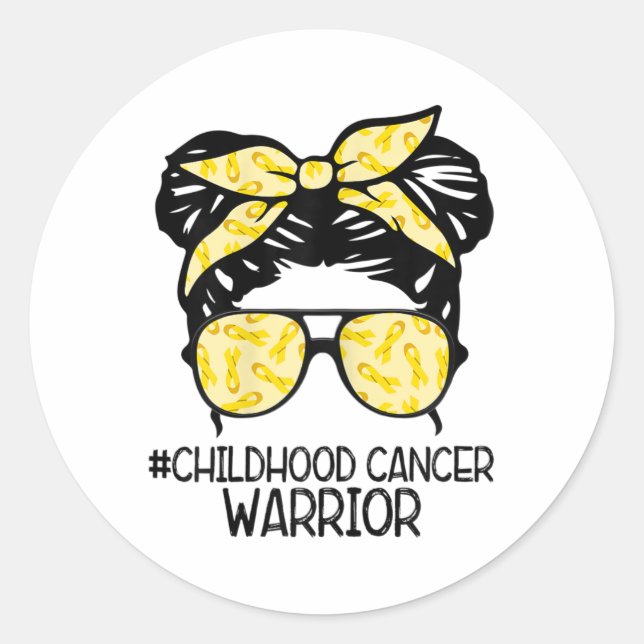 Zqxj Messy Bun Yellow Ribbon Childhood Cancer Warr Runder Aufkleber (Vorderseite)