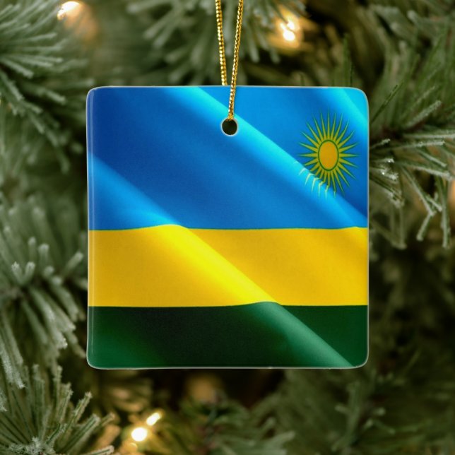 zRW002 RWANDA, Waving Flag, Afrika, Keramikornament (Baum)