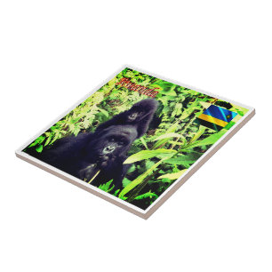 zRW003 RWANDA, Gorilla im Nationalpark, Fliese