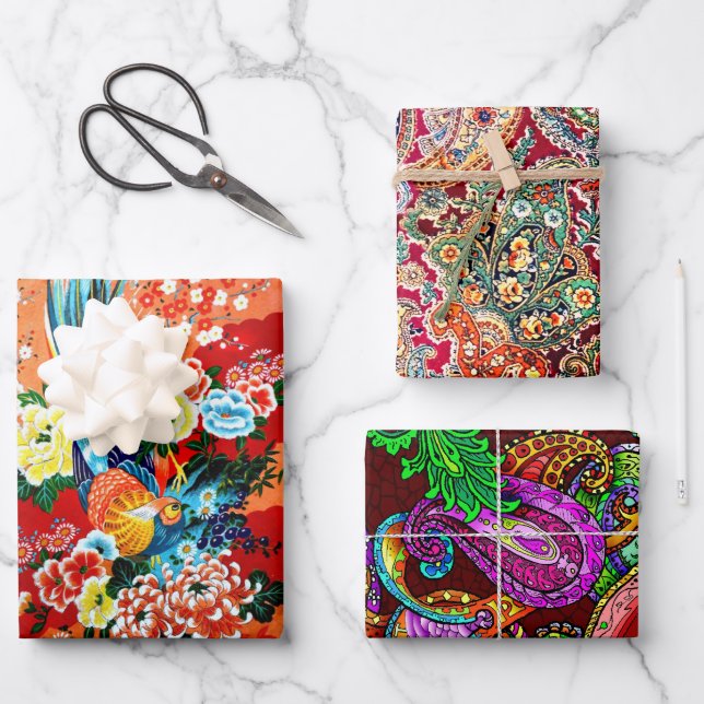 Zsa Zsa Paisley, Mah Jongg und Melange Geschenkpapier Set (Vorderseite)