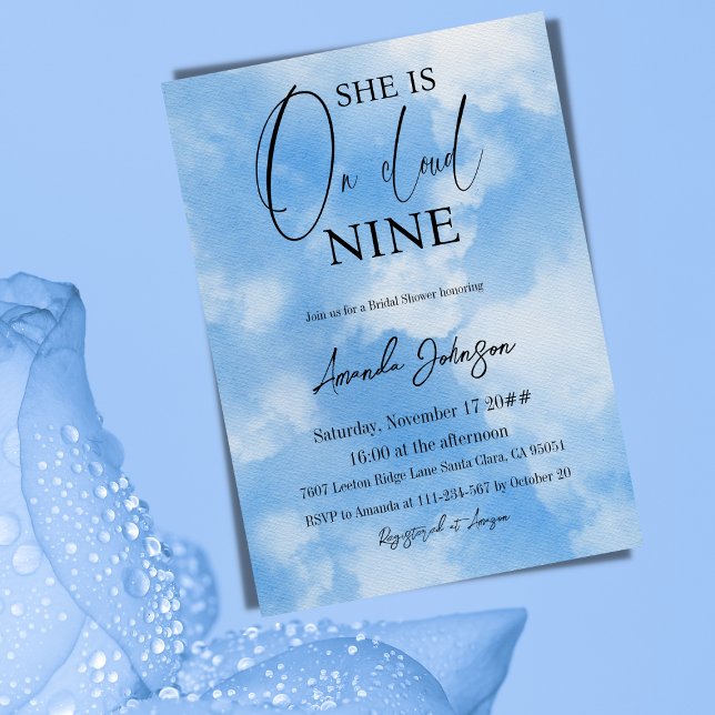 zu Cloud Nine 9 Calligraphy Blue Brautparty Einladung (Von Creator hochgeladen)
