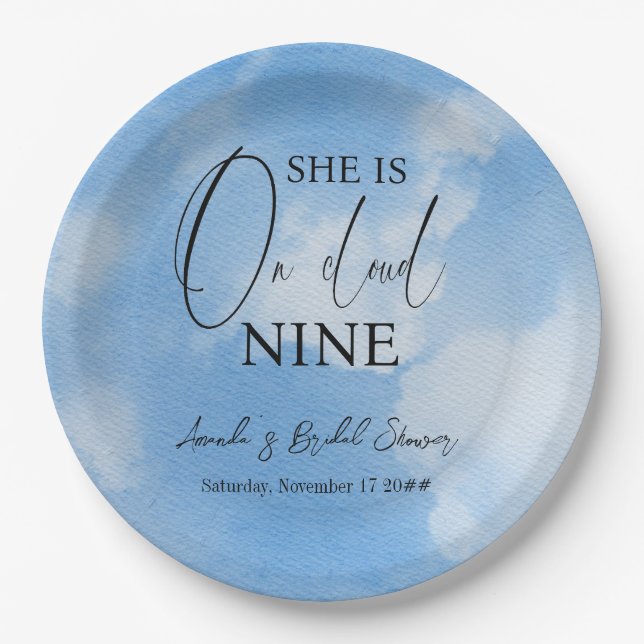 zu Cloud Nine 9 Calligraphy Blue Brautparty Pappteller (Vorderseite)
