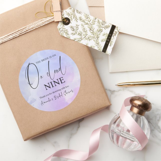 zu Cloud Nine 9 Calligraphy Blue Brautparty Runder Aufkleber (Schenken)