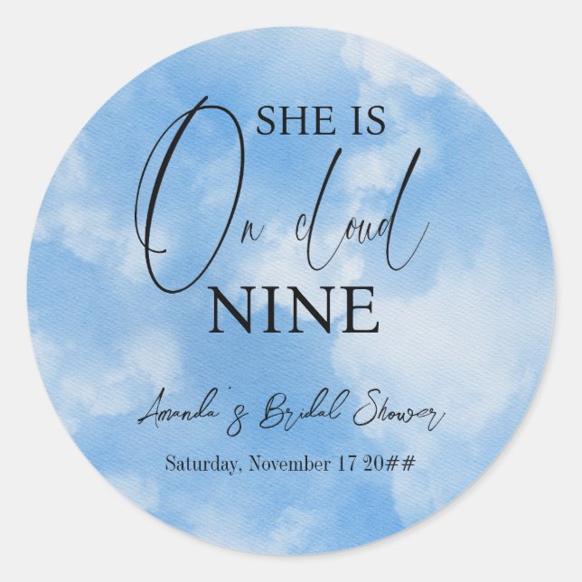 zu Cloud Nine 9 Calligraphy Blue Brautparty Runder Aufkleber (Vorderseite)