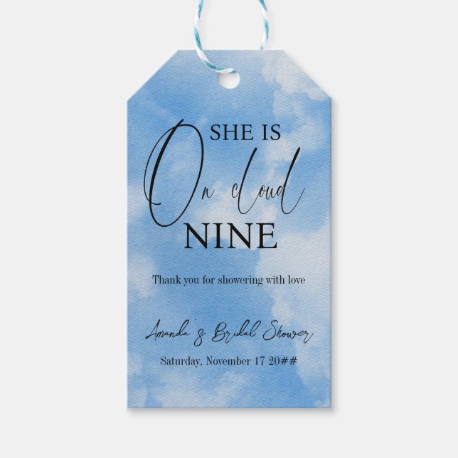 zu Cloud Nine Calligraphy Blue Brautparty Vielen D Geschenkanhänger (Vorderseite)