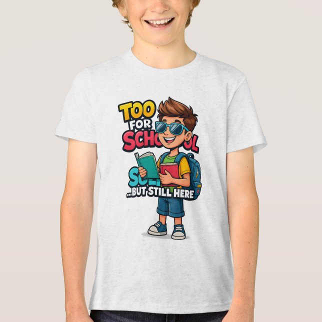 Zu Cool für School Cartoon Boy with Books - Funny Tri-Blend Shirt (Vorderseite)