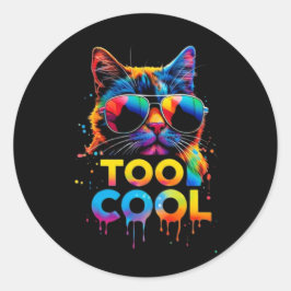 Zu coole Regenbogenkatze – Coole Katze mit Sonnenb Runder Aufkleber