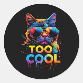 Zu coole Regenbogenkatze – Coole Katze mit Sonnenb Runder Aufkleber