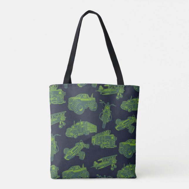 Zu den unterwegs "Blue & Green Moving Vehicles Boy Tasche (Rückseite)