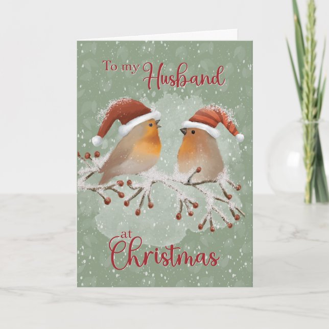 Zu Ehemann zu Weihnachten Vögel mit Weihnachtsmann Karte (Vorderseite)