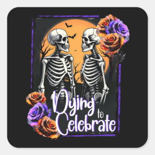 Zu feiern.Halloween Skelett Totenblume Quadratischer Aufkleber