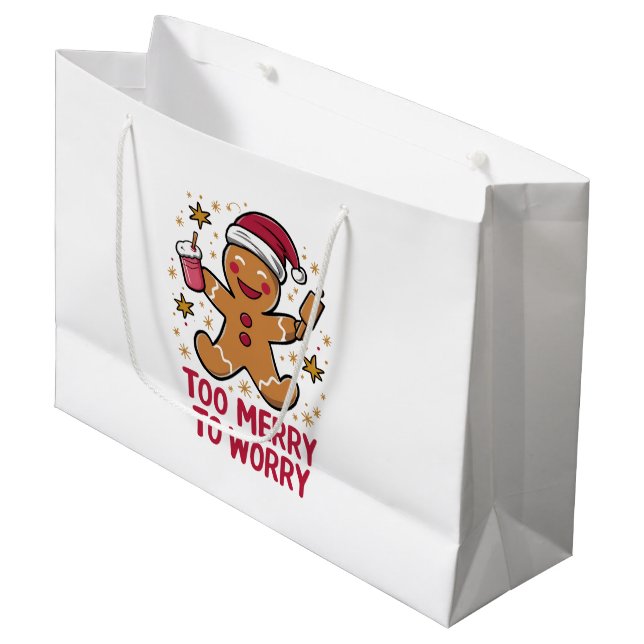 Zu froh, um sich Funny Gingerbread Weihnachten zu  Große Geschenktüte (Vorderseite Schrägansicht)