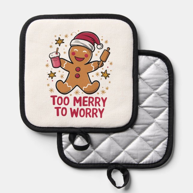 Zu froh, um sich Funny Gingerbread Weihnachten zu  Topflappen (Vorderseite/Rückseite)