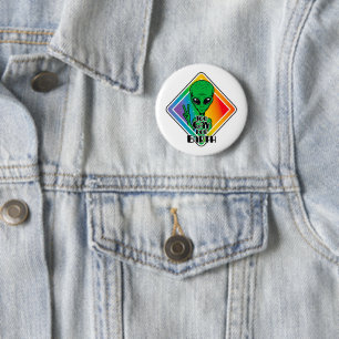 Zu Gay For Earth Funny Alien UFO Button