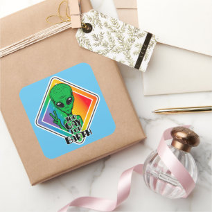 Zu Gay For Earth Funny Alien UFO Quadratischer Aufkleber