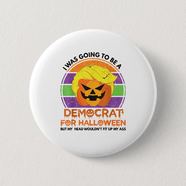 Zu Halloween Funny Trumpkin als Demokrat Button (Vorderseite)