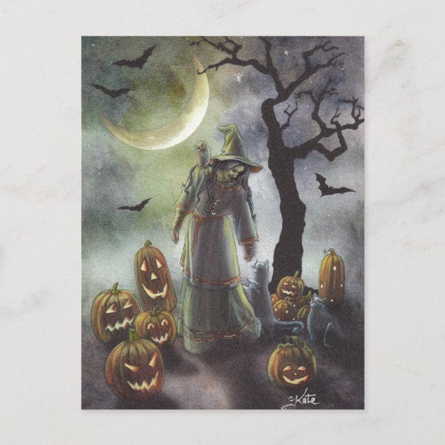 Zu Halloween ist ein gemütlicher Spaziergang. Postkarte (Vorderseite)