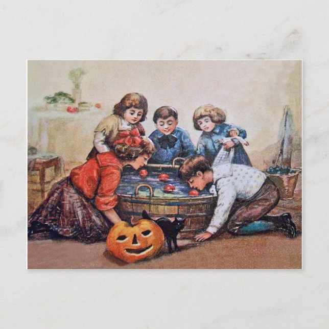 Zu Halloween kochen Kinder für Äpfel Postkarte (Vorderseite)