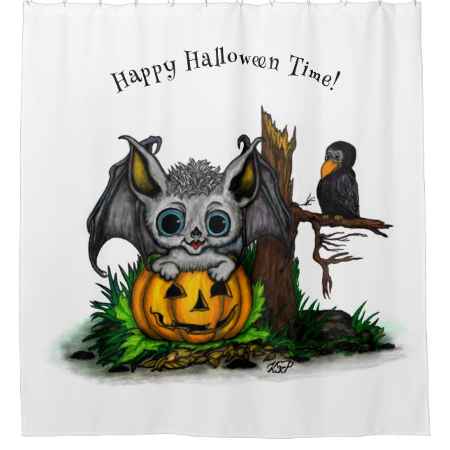 zu Halloween , Niedlichem Fleet und Raven gewartet Duschvorhang (Vorderseite)