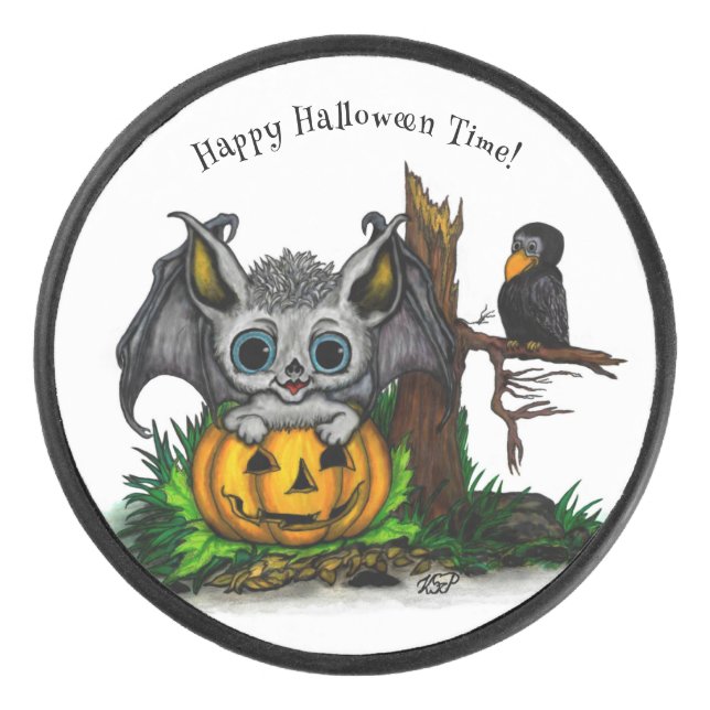 zu Halloween , Niedlichem Fleet und Raven gewartet Eishockey Puck (Vorderseite)