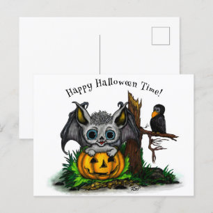 zu Halloween , Niedlichem Fleet und Raven gewartet Feiertagspostkarte